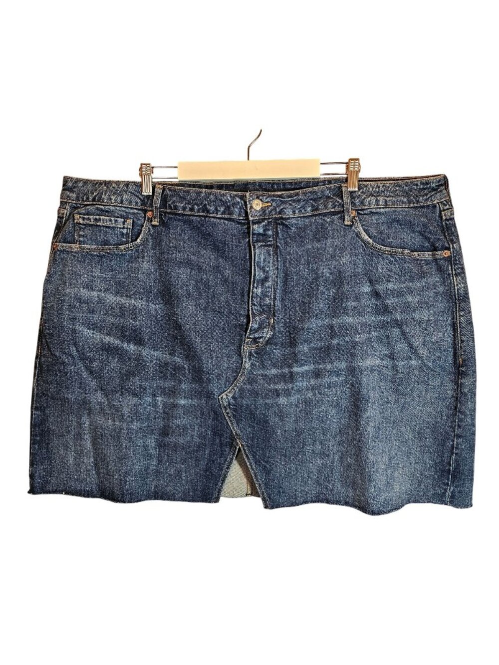 Old Navy Womens 28 Denim Button-Fly Skirt classic Retro raw Hem dark wash
